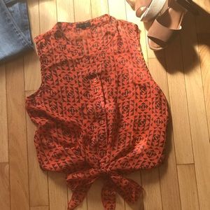 Orange/Black Sleeveless Blouse